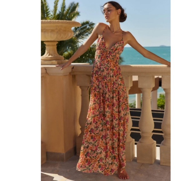 ANTHROPOLOGIE Floral Romantic Elegant Sexy Flowy Prom Wedding Maxi Dress - Picture 1 of 7